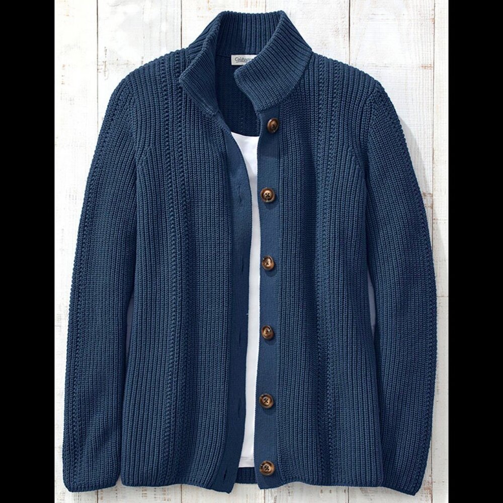 Coldwater Creek Shaker Detail Button Cardigan, Size XS, Dark Dusty Blue